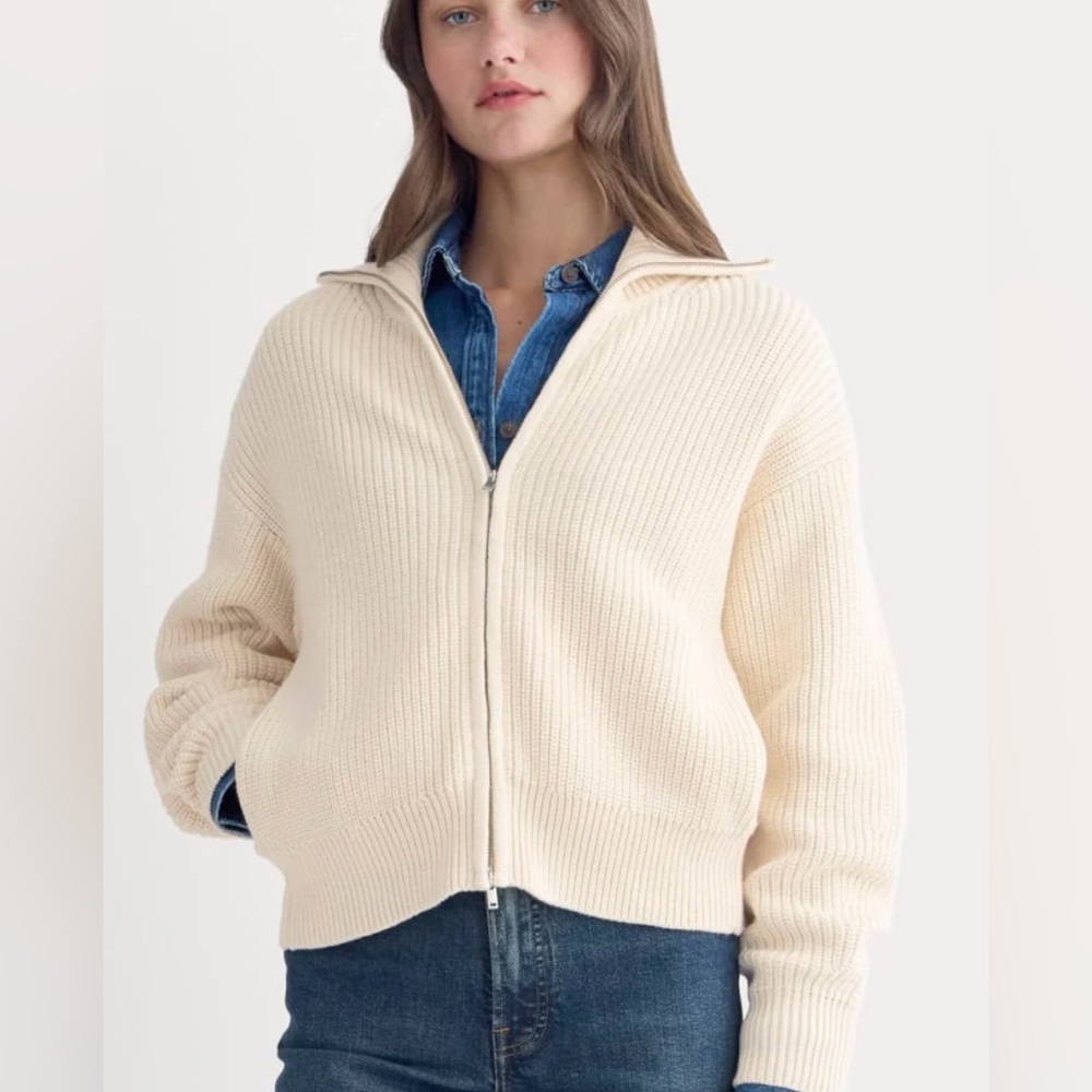 Everlane Cream Zip-Up Women Sweater
